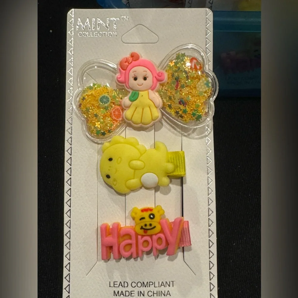 Girls Set of 3 Hair Clips Puffy Mermaid Yellow